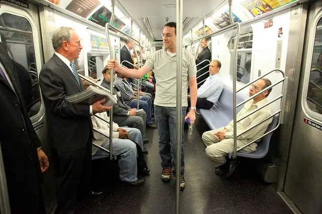 Mayor Bloomberg on the subway this morning
